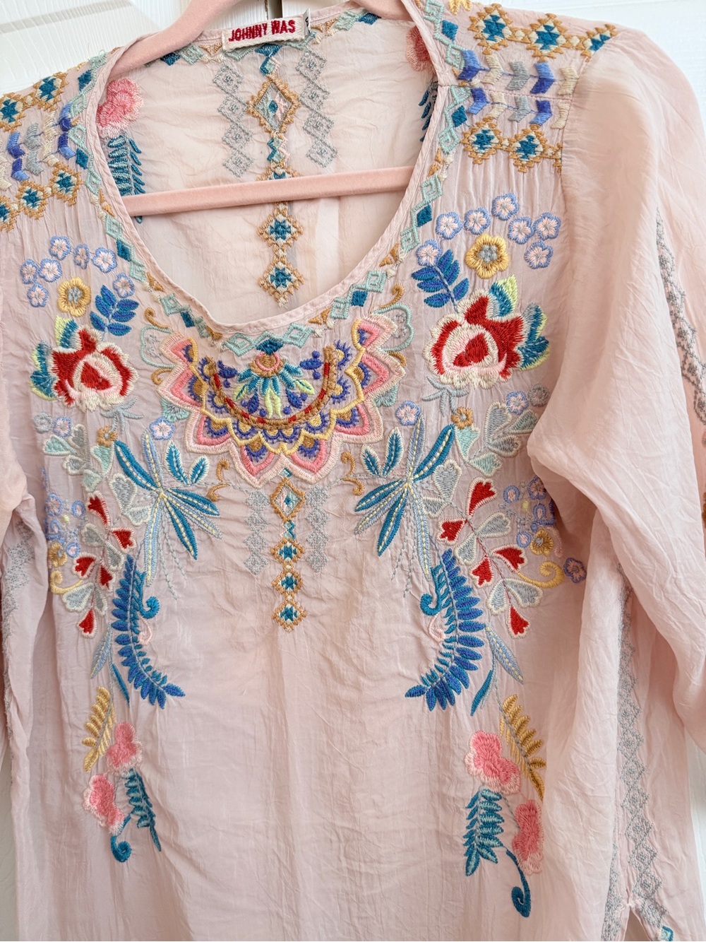Johnny Was Silk Dusty Pink Embroidered Tunic M - Picture 11 of 13